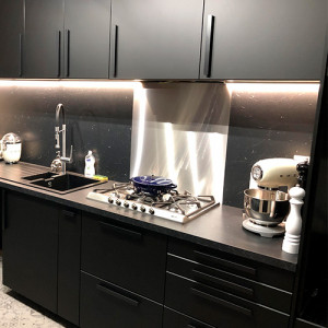 brushed stainless steel hood splashback