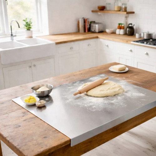 Tabla de pastelería acero inoxidable alimentario a medida con pliegue