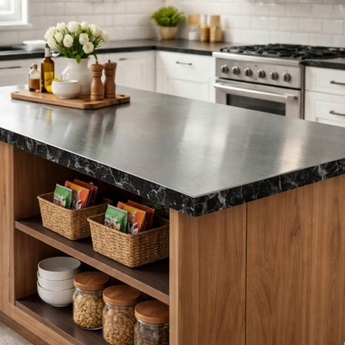 Custom flat raw stainless steel countertop cover