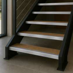 Custom brushed aluminum stair nosing with mark-resistant  | John Steel
