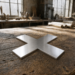 Maßgefertigtes Kreuz aus rohem und glänzendem Marine-Edelstahl