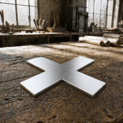 Maßgefertigtes Kreuz aus rohem und glänzendem Aluminium